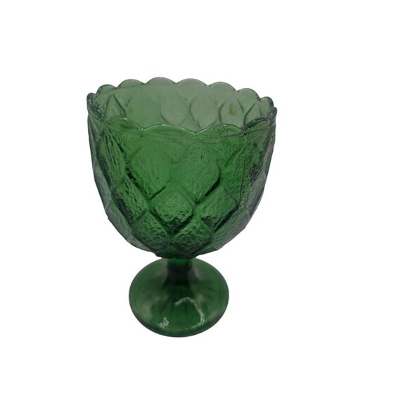 Vintage Harlequin Pattern Green Glass Pedestal Drinking Wine Water Goblet - Picture 8 of 12